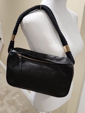 Kate Spade Black Braided-Handle Shoulder Bag with Gold Accents